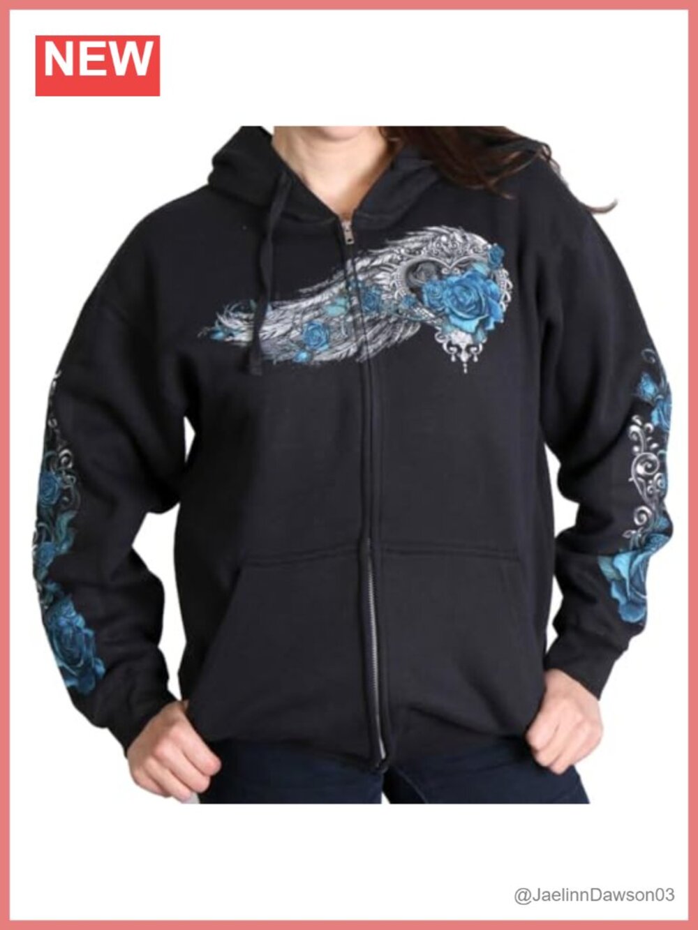 Hot Leathers Women's Angel Roses Zip-Up Hooded Sweatshirt